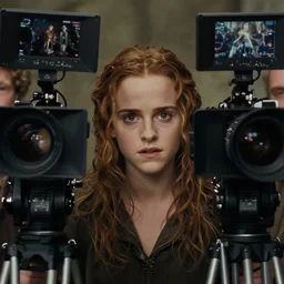 a wide angle movie still from lord of the rings showing emma watson, close - up face, shot on celluloid with panavision cameras, panavision lenses, 3 5 mm film negative width, anamorphic projection format, critically acclaimed, oscar winning practical effects