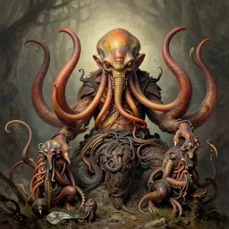 hyperrealistic detail atlas of cthulhu creatrues by james audubon ernst haeckel