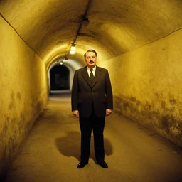 7 0 s movie still large shot of josip broz tito in a yellow wall tunnel, cinestill 8 0 0 t 3 5 mm eastmancolor, heavy grain, high quality, high detail