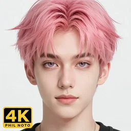 portrait art by phil noto, young male, pink hair, beautiful face, symmetrical face, beautiful eyes, semi realistic anime, anime! 4 k