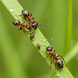 ants crawling along a blade of grass covered in dew, concept art, highly detailed, high quality, bright colors,