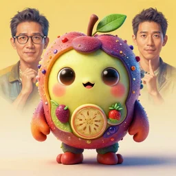 stylish colourful caricature - 3 d vfx art - of a cute fruit creature, art style by zdzisaw beksinski, tadanori yoko & hsiao - ron cheng, character concept art, unreal engine render, digital illustration, sharp, intricate detail, volumetric light, ray tracing, soft light, claymation style, symmetric, acrylic on canvas, pinterest, art