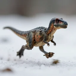 macro photo by national geographic of a tiny muddy dinosaur human running extremely fast on snow, fast shutter speed, motion blur, tiny gaussian blur, insanely detailed, insanely intricate, depth of field, low contrast, wide aperture, action photography
