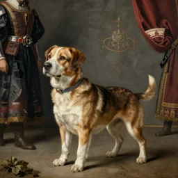 a realistic painting by Raffaello Sanzi depicting the Kamen Rider Dog in the Renaissance,smooth,Sharp focus, trending on Artstation.