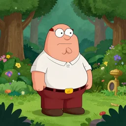 Peter Griffin in the garden of enchantment by Fernando Botero