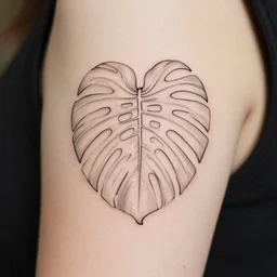 thin lines, minimalist and simple tattoo stencil of a monstera deliciosa leaf, intricate lines, elegant