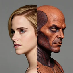 portrait of seamless amalgamation, emma watson's head, clayface's body from comics, blond hair, david hamilton photography