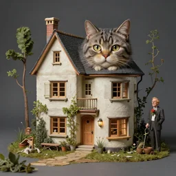 hyper realistic house that looks like a cat by zdzisław beksinski and norman rockwell and greg rutkowskiweta studio, and lucasfilm
