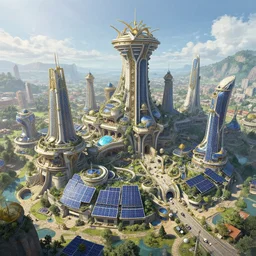 solarpunk city, fantasy concept art, intricate detail, 4 k, masterpiece