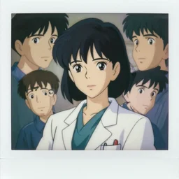 a polaroid full body portrait of a very confident 1 9 5 0's disney - anime style doctor girl, finely detailed features, closeup at the faces, perfect art, in the hospital, gapmoe yandere grimdark, trending on pixiv fanbox, painted by greg rutkowski makoto shinkai takashi takeuchi studio ghibli, akihiko yoshida, craig mullins