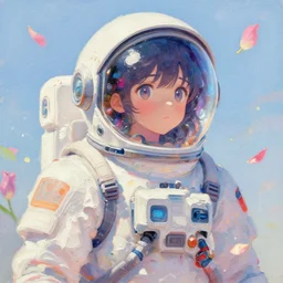 beautiful placid painterly neat portrait dappled textured impasto rough brush anime spacesuit matte rough technology futuristic flittering fluttering barely recognizable dappled strokes and delightful composition petals fluttering in the wind tulip rose bleeping swirling kaleidoscopic portrait of a brilliant traveler from the future pastel illustration trending on pixiv anime style too