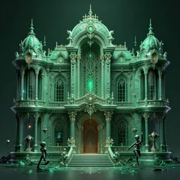 emerald palace, moody:: Simon Stålenhag and beeple and James Gilleard and Justin Gerard :: ornate, dynamic, particulate, intricate, elegant, highly detailed, centered, artstation, smooth, sharp focus, octane render, 3d