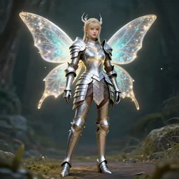 full body photo of a fairy warrior with sparkling armour