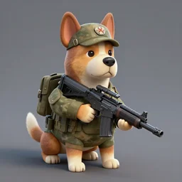 dog wearing military sentry gun, unreal engine render, game concept art