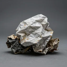 photo of a crumpled up piece of rubbish, studio photo, photorealistic, volumetric lighting
