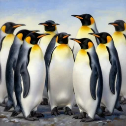 Penguins in the style of Vladimir Kush, Surrealism, HD artwork, Wikimedia, google arts and cultures,