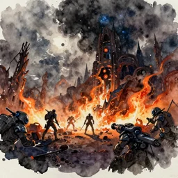 a watercolour painting of titanfall 2 scenic duel dark fire astral ominous intense matte painting watercolour concept art