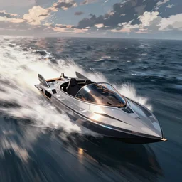 Anime Cyberpunk Speedboat going Full speed