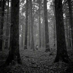 a henry tarkovsky film a living dead in a dark forest, cinestill 8 0 0 t 3 5 mm b & w, heavy grain, high quality, black, natural textures, photorealistic, natural textures, ambient occlusion, hd, haze, criteria collection