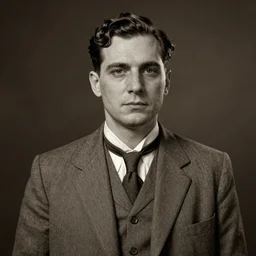photorealistic sepia portrait of a 1 9 2 0 s plain - looking, almost commonplace, unassuming man, in his mid - thirties. he wears a plain grey suit, a typical 1 9 2 0 s - style haircut, by clyde caldwell, atmospheric lighting, dark, brooding, painted, intricate, ultra detailed, well composed, best on artstation, cgsociety, epic, stunning, gorgeous, intricate detail, much wow, masterpiece, cinematic aesthetic octane render, 8 k hd resolution,