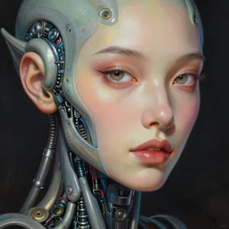 detailed portrait psychedelic robot from left, head and chest only, exotic alien features, robotic enhancements by ismail inceoglu dragan bibin hans thoma greg rutkowski alexandros pyromallis nekro rene maritte illustrated, perfect face, fine details, realistic shaded, fine - face, pretty face