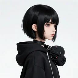 a 1 9 black hair tomboy cyberpunk goddess in hoodie, side portrait, vi, striking, defiant, spotlight, vibrant colors, beautiful eyes, by marco paludet and gianni strino and marion bolognesi