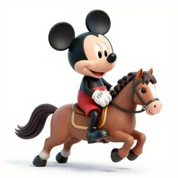 a photograph of mickey mouse riding a horse called mini mouse