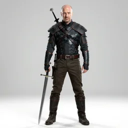 full body portrait of saul goodman as the witcher holding a sword