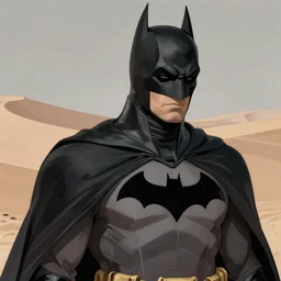 a illustration of batman from the holy desert, mystic dressed in a large cloak, fine art, close up, statue intrincate, by moebius, jean giraud & kilian eng
