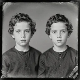 conjoined twins, old vintage photography, damaged photo, daguerreotype, ambrotype, black and white, archive, film artifacts, scratches, tears, hyperrealistic, ultra detailed