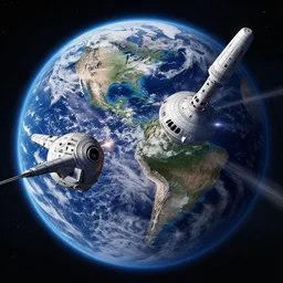 a realistic photograph of the earth being attacked by the deathstar.