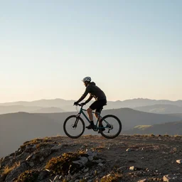 a peaceful moment when a biker ride his bicycle on the top of mountain