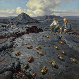 a swarm of insects, lava field, extremely detailed oil painting, unreal 5 render, rhads, sargent and leyendecker, savrasov levitan polenov, bruce pennington, studio ghibli, tim hildebrandt, digital art, landscape painting, octane render, beautiful composition, trending on artstation, award winning photograph, masterpiece
