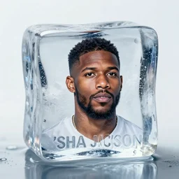 a beautiful photo of o'shea jackson engraved on a ice cube, ultra realistic details, 8 k