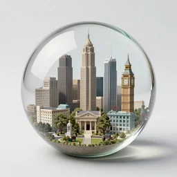 giant glass paper weight with all of civilisation within