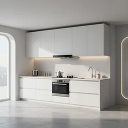 Futuristic Kitchen mockup, interior design, photorealistic