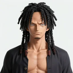man in dreadlocks in the style of luffy from one piece by hiromu arakawa / macoto takahashi / masashi kishimoto