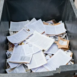 photo of the inside of a dumpster filled with paper trash