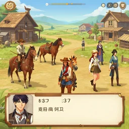 gameplay of dating sim set in 1 8 3 7, old west town featuring cowboys and cowgirls, characters from africa, china, japan, and europe