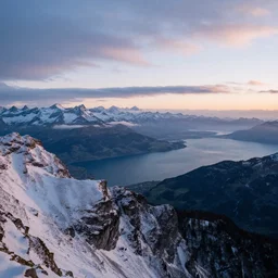 landscape photography, switzerland mountains, ocean view, cold lighting, morning hour, mountains, clouds, beautiful, kodachrome, 4 k, hd