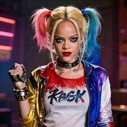 (((((((( film still rihanna as Harley Quinn : sassy : 8K UHD : 2023 promotional poster : Harley Quinn movie studio lighting !!!!!!