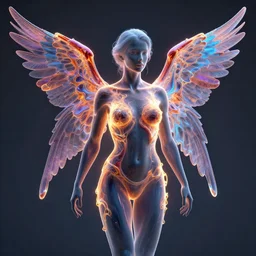 woman with wings, concept art, digital art, octane render, xray melting colors