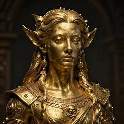 portrait of a surreal ancient god sculpture, made by gold, Darkest cinematic lighting, insanely detailed, trending on artstation, golden ratio, concept art by Emil Melmoth