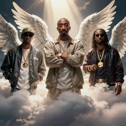 Tupac, Notorious BIG, and Nipsey Hussle together as angels in heaven