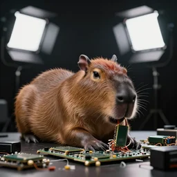 capybara munching on gpus, studio lighting, sony, 4 k, depth of field, bokeh - n 9