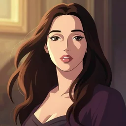 portrait of monica bellucci with flowing hair, cel shaded vector art, toon shading, behance, hd by lois van baarle, artgerm, helen huang, by makoto shinkai and ilya kuvshinov, rossdraws, animation still