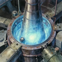 nuclear reactor core, blue glow, by studio ghibli, watercolors