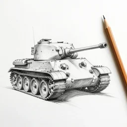 a pencil sketch of a panzer iii tank, pencil sketch with strokes, pencil laying beside the paper,
