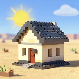 a house made out of tetris blocks in death valley, sunflare, windy, dusty, rust, cinema, epic, michael bay style, artistic, colorful