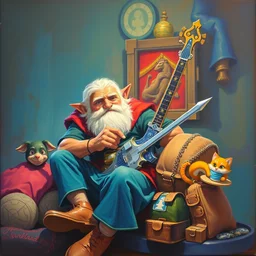 1 9 7 5 retro game poster. indigo squire. cozy. character class. drew struzan. keith parkinson. oil on canvas